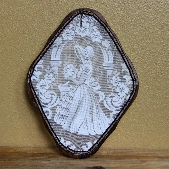 Set of 2 Framed Lace Wall Art Windmill and Lady in Bonnet, Chain Broken - Picture 9 of 11